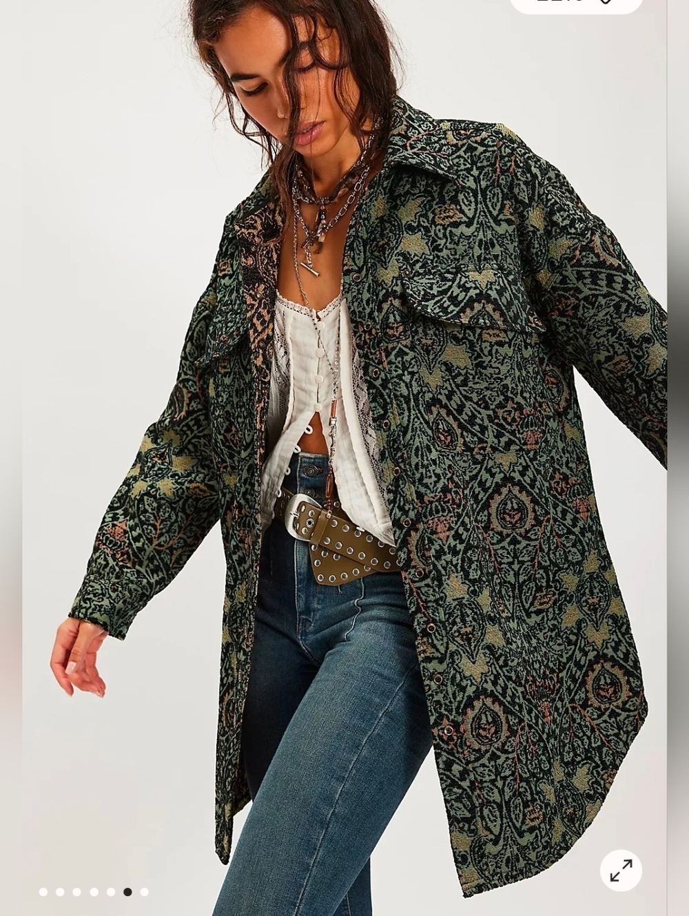 We The Free Tapestry Fog Jacquard Shirt Green Patterned